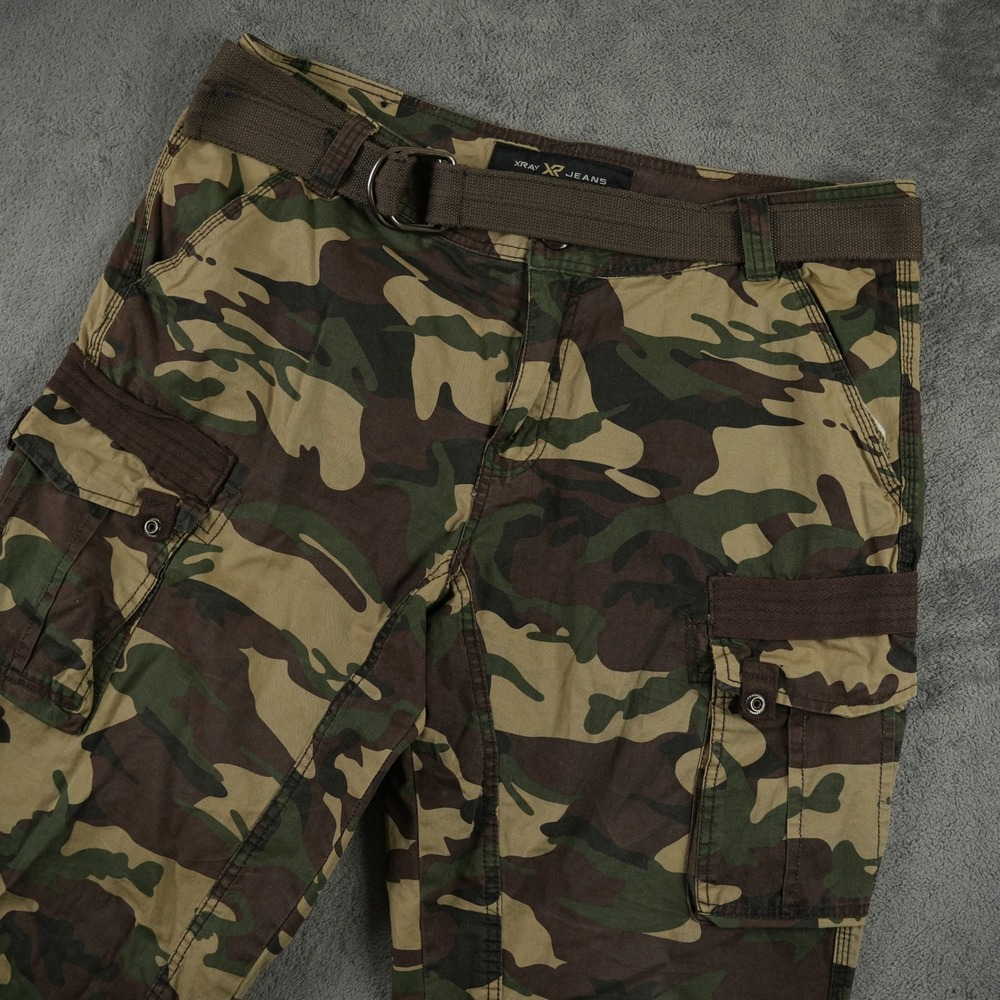 Xray Jeans Mens‎ Camo Cargo Shorts Belted Sz 40 Green Brown Utility Paratrooper